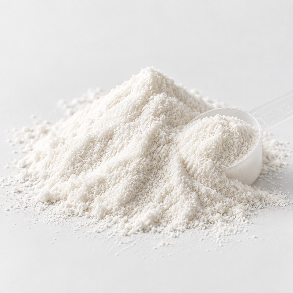 Collagen powder mound with a scoop.