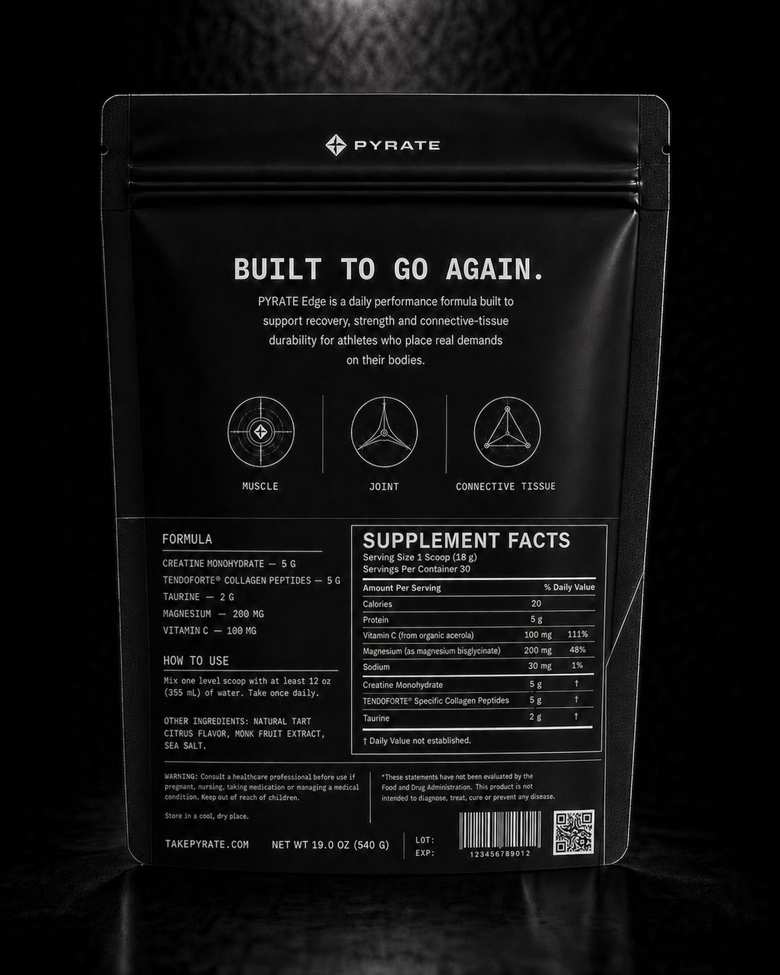 PYRATE Edge rear pouch with Supplement Facts
